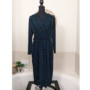 Vintage Gibi Roma Green Blue Black Long Sleeve Dress - Size 12
